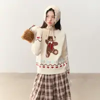umoumo乌蘑蝴蝶结宽松休闲百搭玩偶小熊图案套头毛衣UMOMY13685