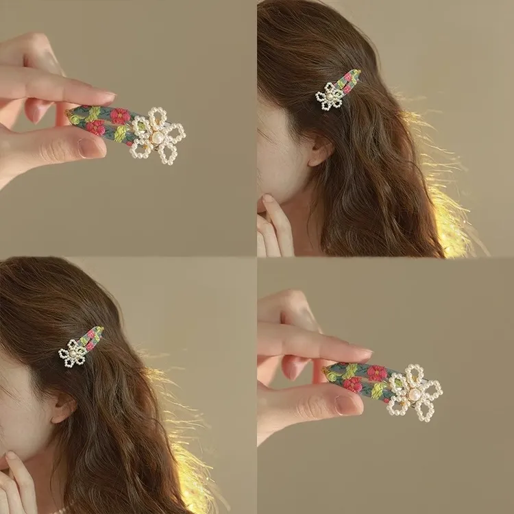 原创小众优雅花朵侧边发夹女前额刘海夹压夹国风新中式发卡bb夹子