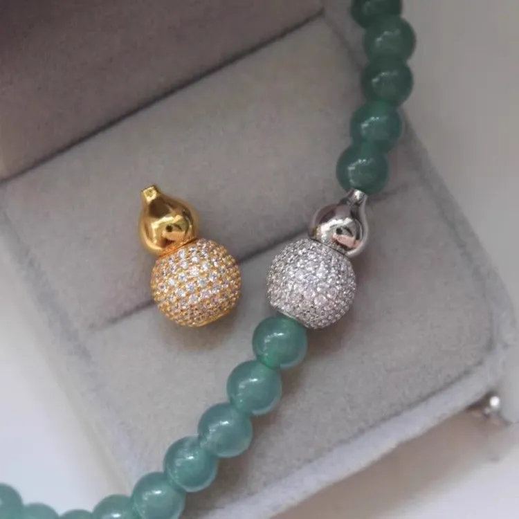 镀18K葫芦金色扣头螺丝扣DIY贝珠项链翠绿色串珠收尾扣头小众百搭