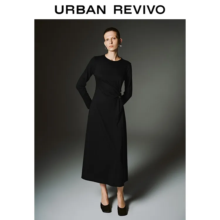 UR2025秋季新款女装休闲扣饰收腰棉质连衣裙UWH750117+