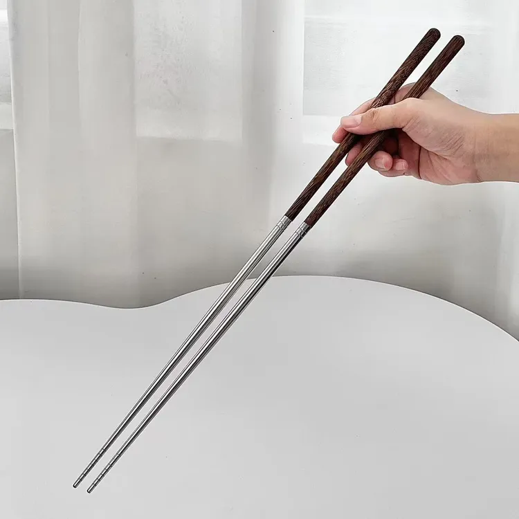 嘉点鸡翅木加长油炸筷【45cm】304不锈钢家用油炸筷一双装
