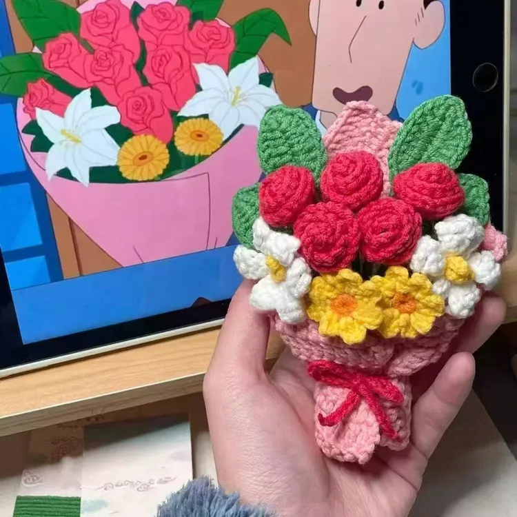 新手钩针毛线手工编织广志送美伢同款花束材料包挂件包挂钥匙扣
