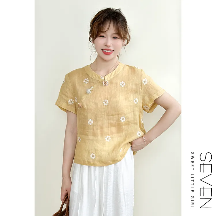 125自然麻衣⑧七七146小个子100%苎麻新中式刺绣衬衫夏季女小美说