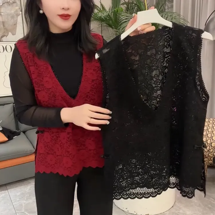 纯色马甲春季蕾丝韩版马夹时尚女装女士网红马甲宽松显瘦气质洋气