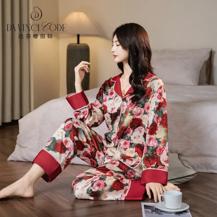 达芬奇密码油画玫瑰2025新品春秋长袖宽松透气睡衣女士季舒适套装