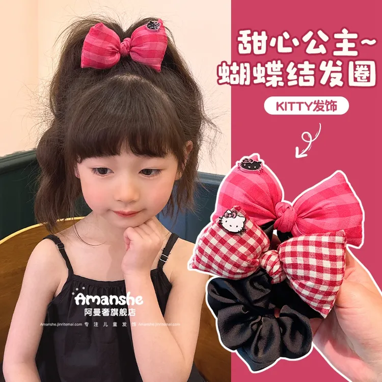巨显白~可爱Kitty泡泡蝴蝶结儿童发圈甜美小女孩扎高马尾头绳发饰