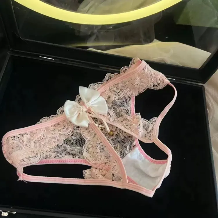 HANYANG ɞ 铃铛性感纯欲镂空薄款蕾丝火辣美臀诱惑女士内裤