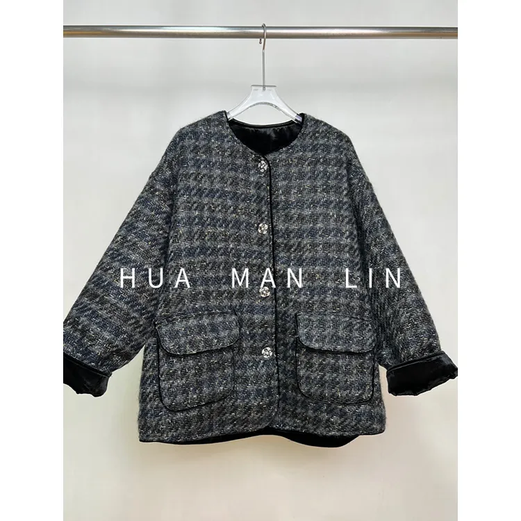 【花满林】圆领正门襟钻扣填充物白鸭绒小香羽绒服25527