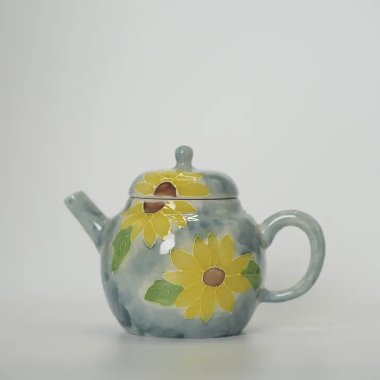 手绘向日葵陶瓷茶壶家用不烫手泡茶壶小清新女士过滤单壶传统手工