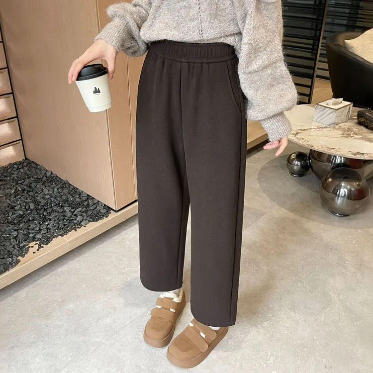 人字纹毛呢哈伦裤女秋冬季宽松九分裤加绒加厚呢子萝卜八分直筒裤