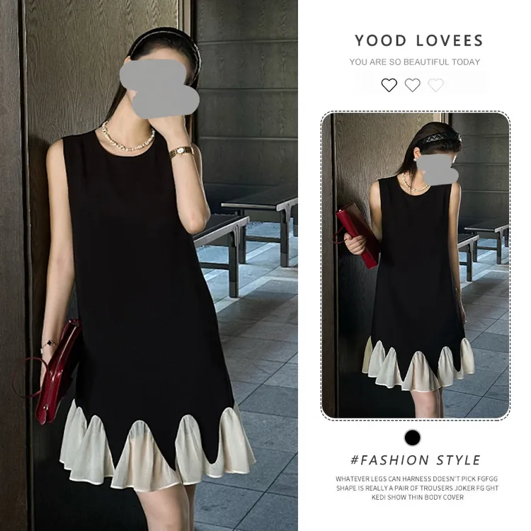 法式赫本风拼接无袖背心连衣裙女2025夏季新款轻奢高级感显瘦短裙