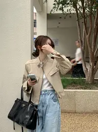 ZX465秋冬新款休闲短款麂皮绒外套女小个子夹克宽松高级感上衣