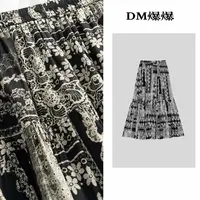 2025高端夏季雪纺新款设计感高腰弹力碎花半身裙慵懒风大摆裙9981