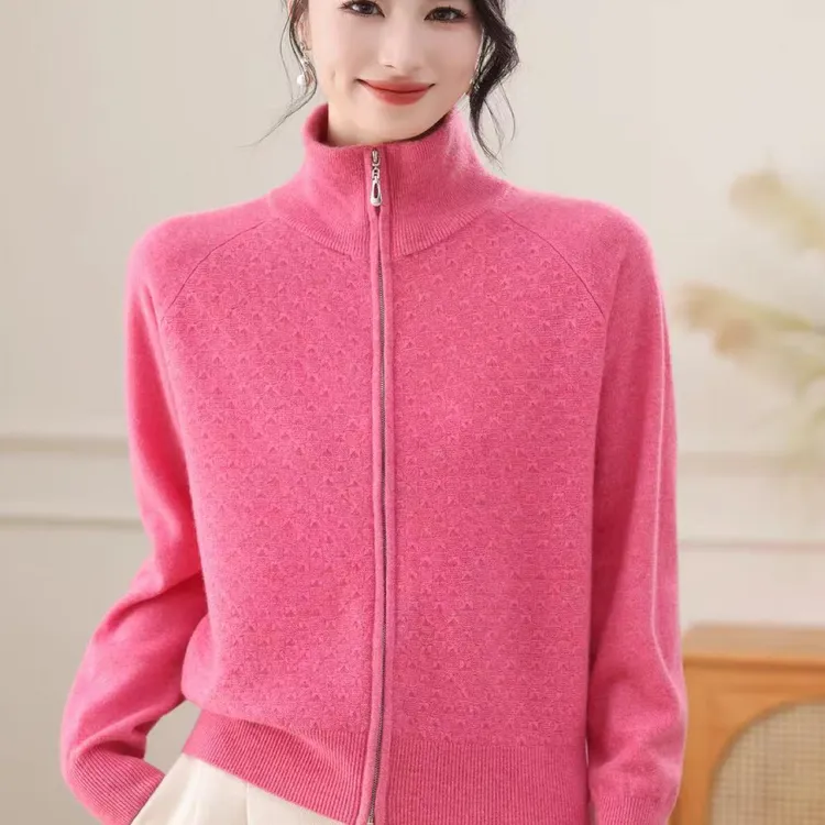 【丫丫专享】专柜高档百分之百羊毛秋冬拉链休闲开衫外套上衣-2505