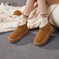 百思图2025冬季新款雪地靴时尚简约户外休闲女短靴DK995DD5