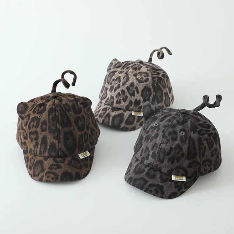宝宝帽子男女童时尚百搭鸭舌帽春秋季卡通棒球帽秋冬季豹纹款帽子