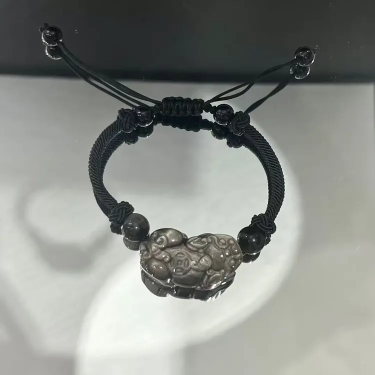 天然黑曜石银曜石貔貅吊坠项链手绳男女本命年招财纳福时尚百搭