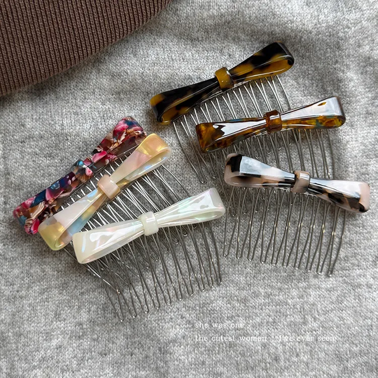 醋酸蝴蝶结发梳发夹女前额侧边齿梳刘海夹子秋冬碎发插梳防滑发卡