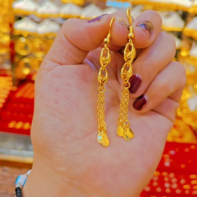 铜合金无非金属耳饰 金耳坠瑞丽风百搭女金色耳勾饰品民族风耳环