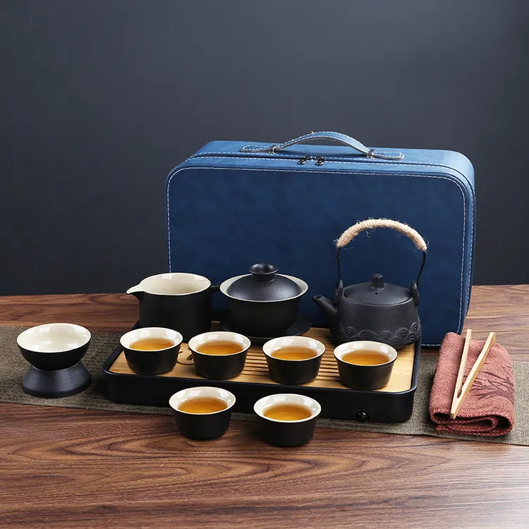 日式便携式旅行功夫茶具套装黑陶简约家用户外礼品伴手礼商务logo