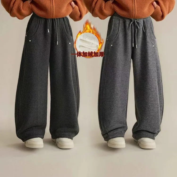 【850克加厚暖羊绒】男女童糯米裤加厚弯刀阔腿裤韩版百搭保暖冬季