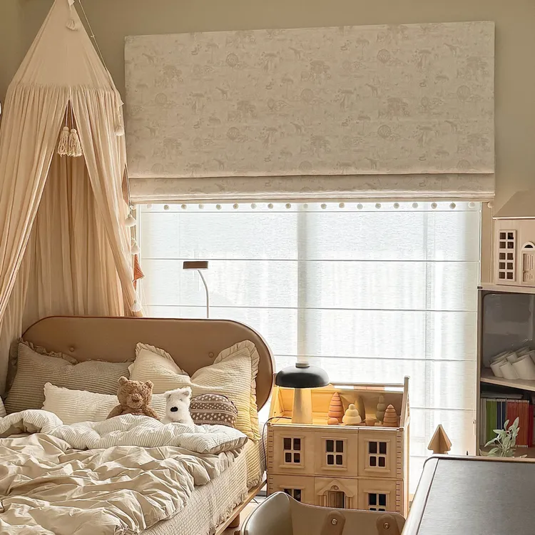 丛林奇遇罗马帘儿童房卡通双层拉帘小窗户窗帘色织提花雪尼尔遮光