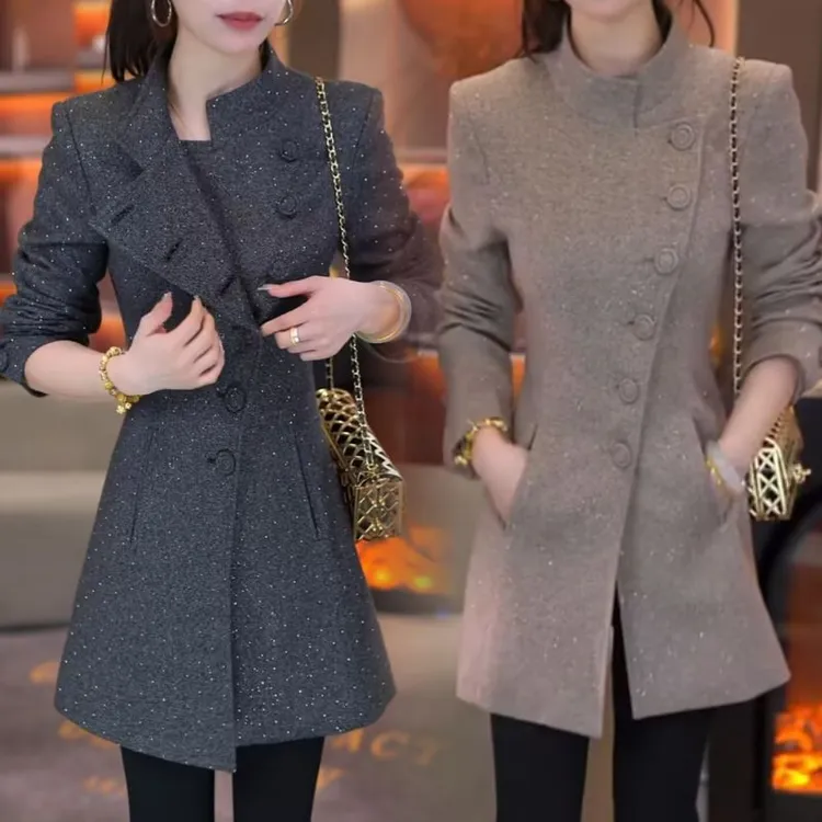 风衣女2025春秋时尚长袖法式纽扣赫本风显瘦修身名媛个性毛呢大衣