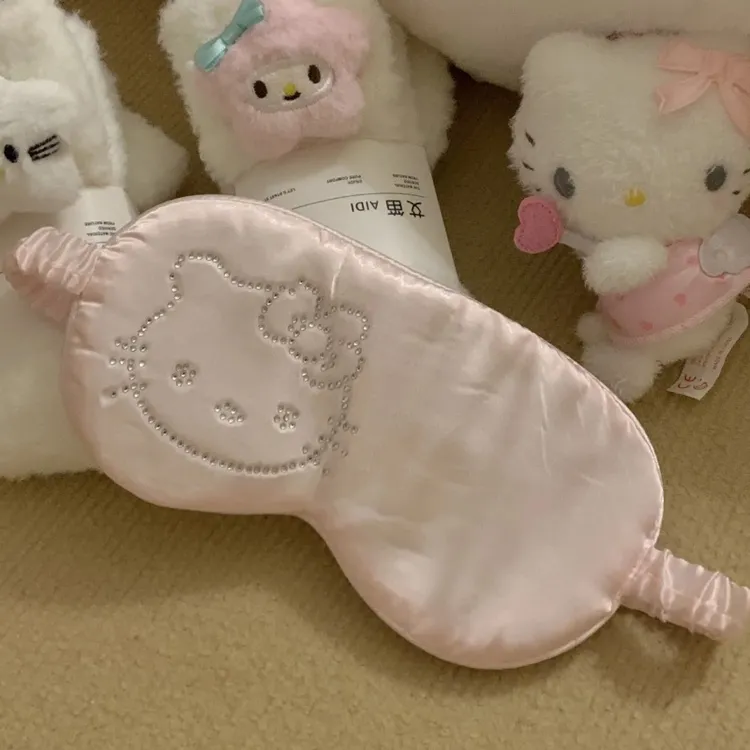 Kitty烫钻冰丝眼罩丝绸真丝kt猫遮光不透光午休出差少女柔软眼罩