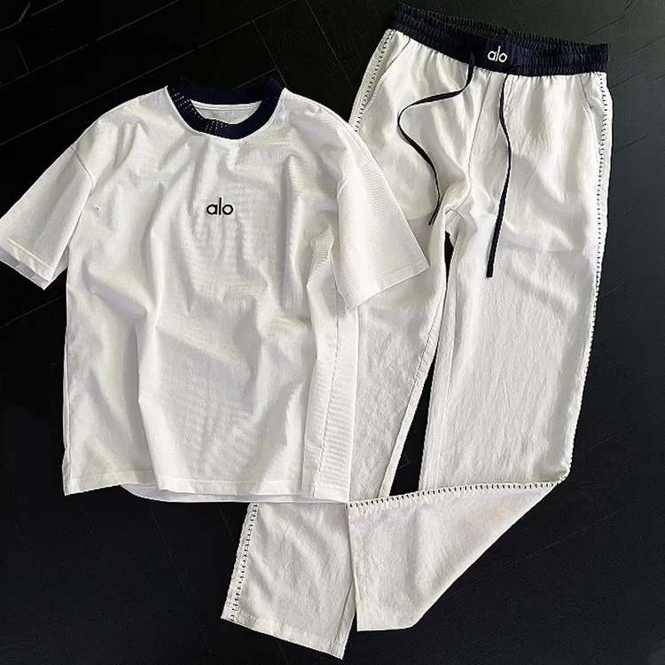 MODEK KODEK夏季新款男士时尚圆领短袖高级感直筒休闲长裤两件套