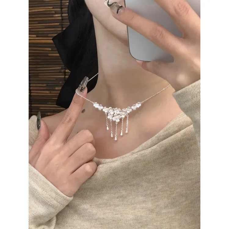 银9999花团锦簇项链精致高级长流苏梅花繁花似锦锁骨链百搭设计感