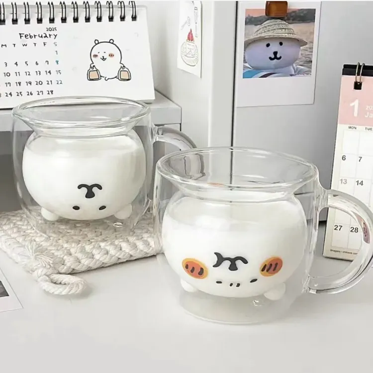自嘲熊韩国200ml耐热双层玻璃杯可爱情侣高硼硅隔热咖啡杯牛奶杯