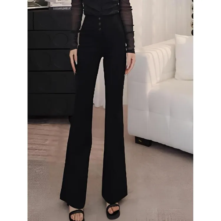 商场车门同款2026新款气质高腰显瘦修身直筒微喇休闲裤微110037