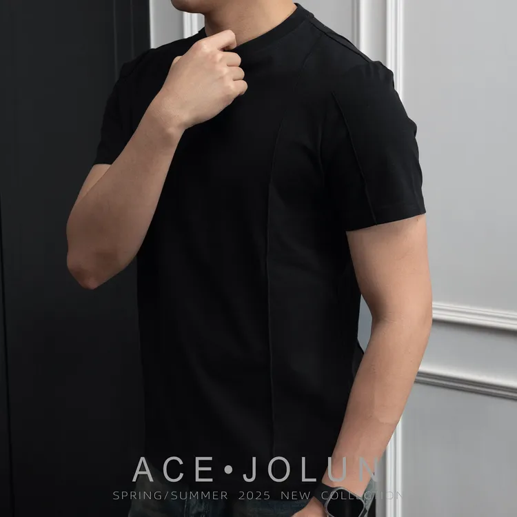 【竖纹肌理】高奢圆领短袖T恤春夏威尔棉男士设计师款透气简约上衣