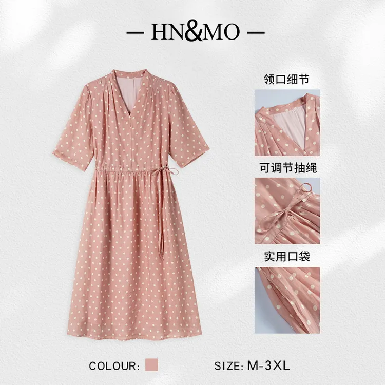 韩穆KA32051夏季波点文艺气质淑女洋气中年减龄裙子收腰连衣裙