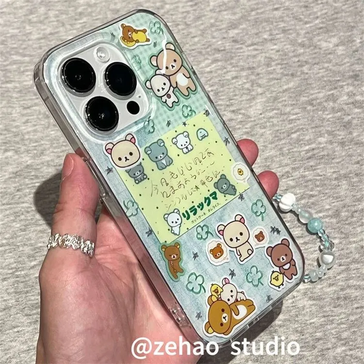 四叶草卡通轻松熊适用苹果16Promax手机壳vivo华为oppo小米15大孔