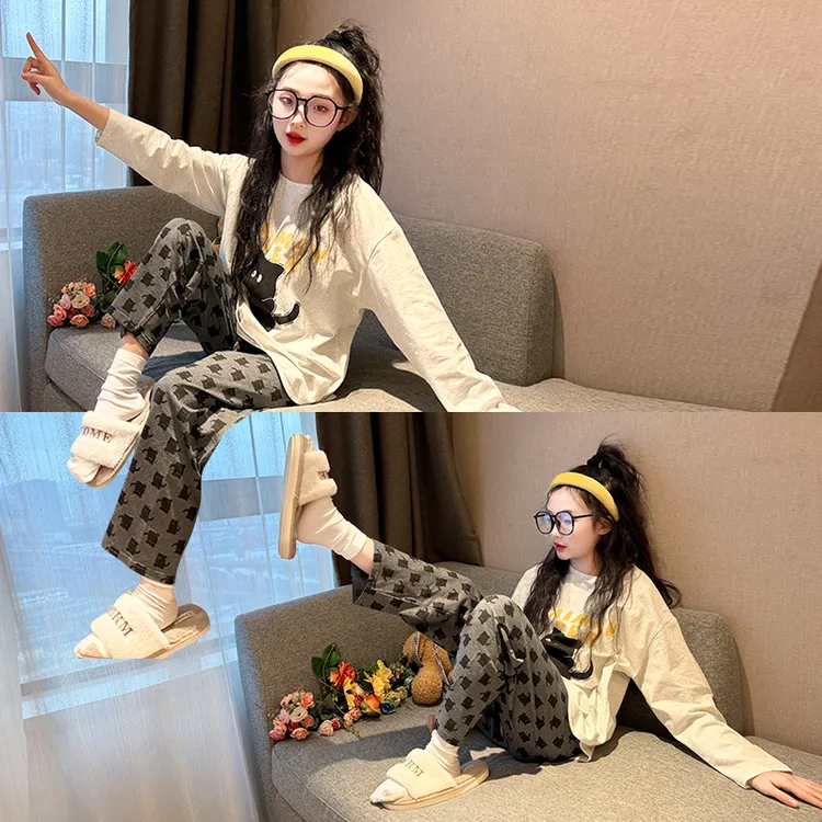 儿童纯棉睡衣2025新款女大童春秋网红长袖家居服女孩洋气居家套装