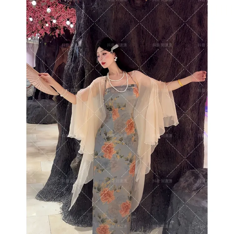 【花想容】潇夫人自制修身显瘦新中式国风温柔性感旗袍吊带裙女