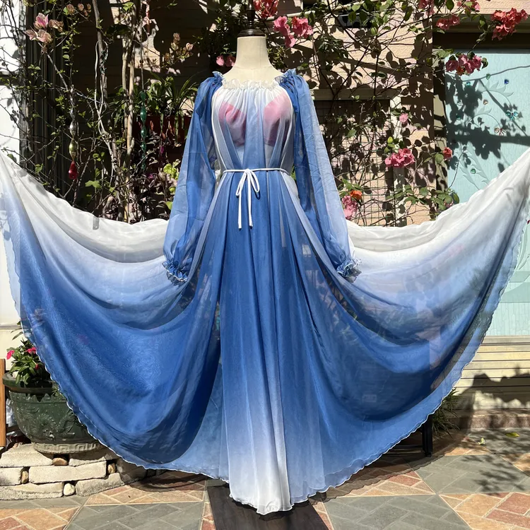 丝巾新款薄透拼色超大摆连衣裙丝滑宽松大码气质重工袖口设计长裙