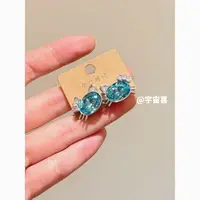 铜合金锆石耳饰 T4-042【海蓝色椭圆kt金属银色耳钉】