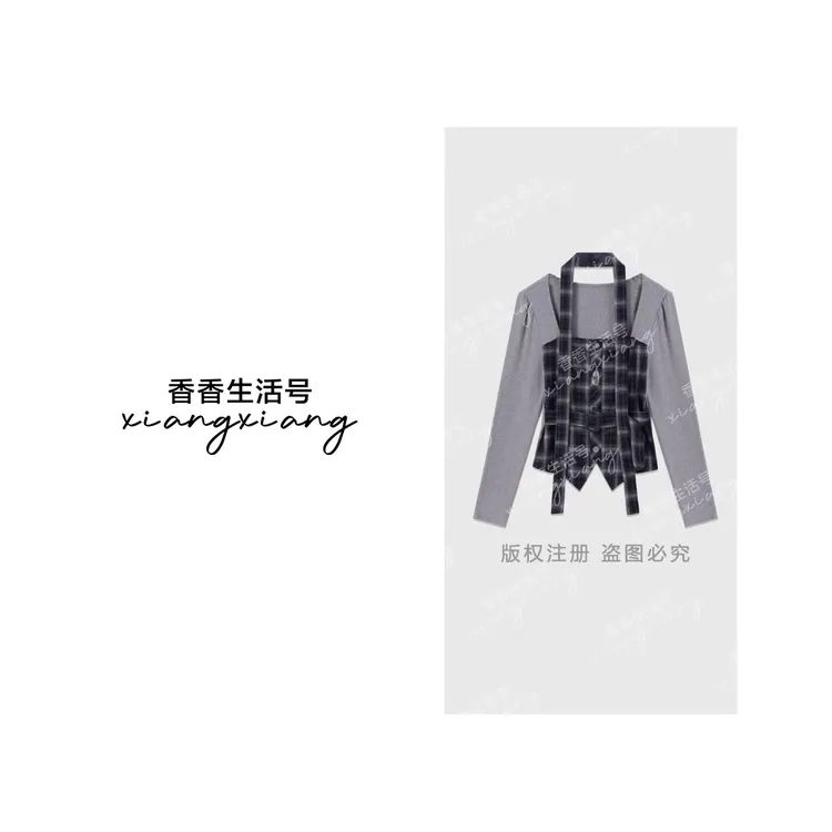 【香香严选】Q“格纹叠韵”琥珀流光1617休闲气质上衣女2025秋季百搭