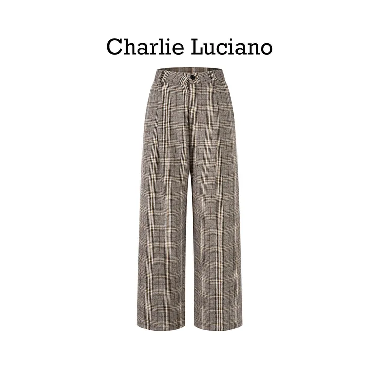 Charlie Luciano 2025新款潮标识皮牌阔腿格纹裤百搭休闲长裤男女