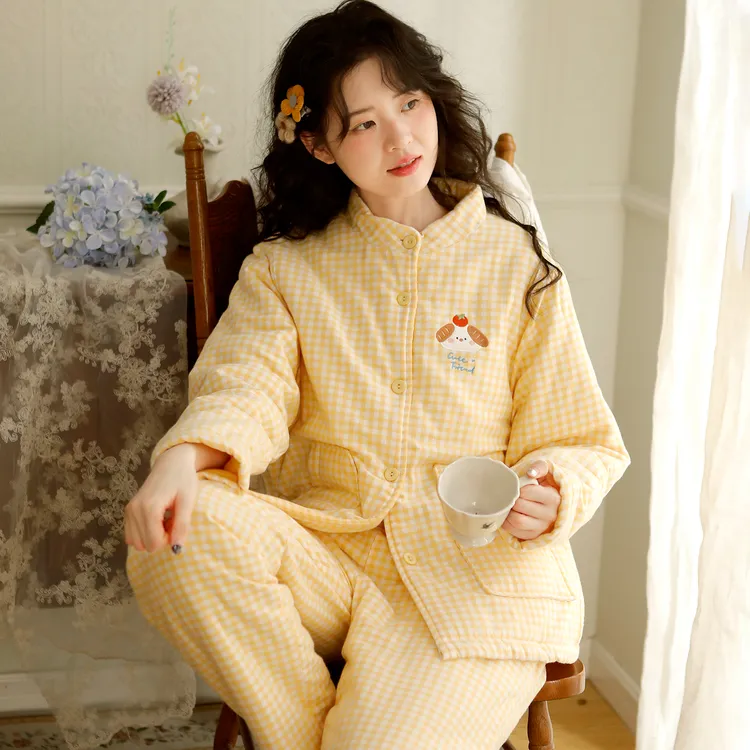 【冬季棉袄】『超厚保暖』冬季睡衣女士纯棉三层夹棉棉袄可外穿家居服套装
