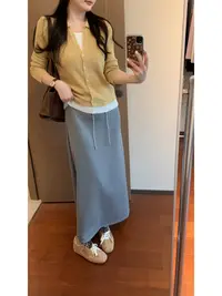 【肉肉】韩版超显瘦纸片裙直筒休闲半身裙女高腰百搭包臀开叉长裙