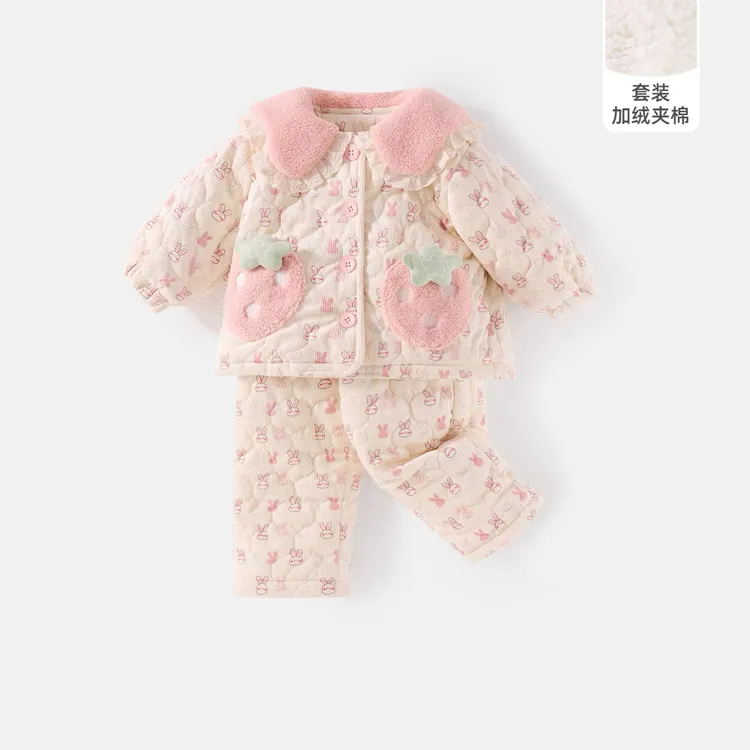 2025女童可爱风家居服套装女童加厚冬款卡通三层加厚保暖