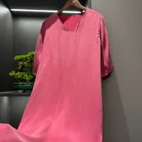【雾面霜感】中式连衣裙复古传统改良夏季宽松玫红连衣裙腰带5925