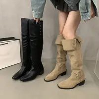 堆堆靴复古小个子过膝长筒靴法式女靴子早秋高筒西部牛仔靴骑士靴