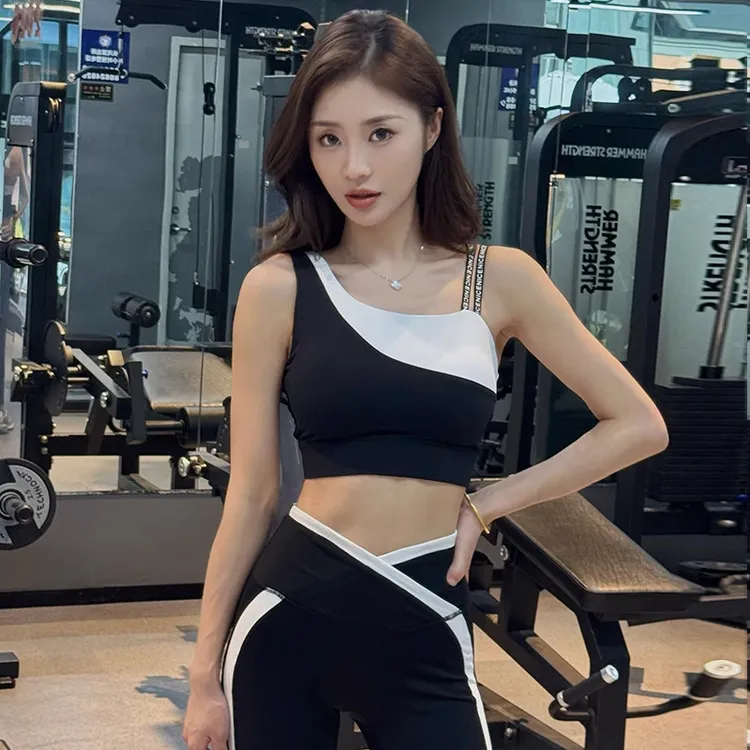2025高强度文胸紧身外穿裸感美背撞色透气单吊带运动瑜伽背心上衣