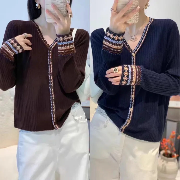 法式复古花纹长袖毛衣女2025秋冬新款洋气时尚减龄开衫针织上衣潮