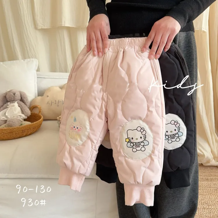 女童棉裤韩版可爱卡通kt猫加厚丝绵裤子24秋冬新款女宝宝保暖