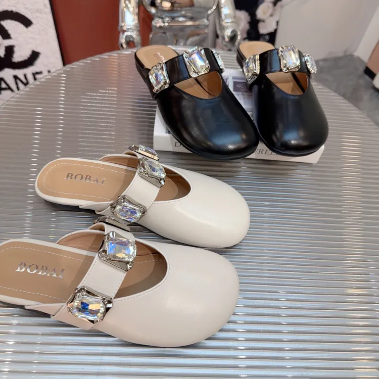 欧洲站夏款欧货真皮女拖鞋鞋水钻爆闪平底时尚包头拖鞋508-9泊